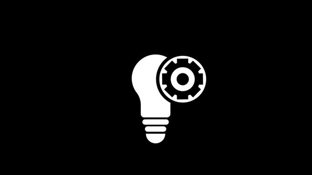 Dynamic neon light bulb with glowing orange gear animation symbolizing innovative ideas technological solutions creative thinking 