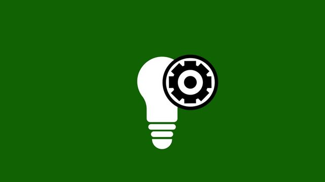 light bulb gear spinning. teamwork idea concept, Animated light bulb and gears isolated on a black background. Innovation concept