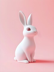 Obraz premium A white rabbit sits on a pink background.