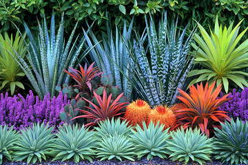 Obraz premium Vibrant Succulent Garden with Colorful Flowers and Lush Greenery
