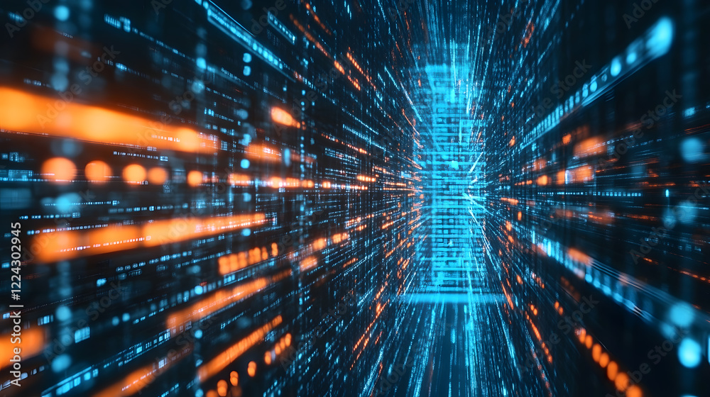 Poster Futuristic Digital Data Stream With Dynamic Lines and Glowing Light Effects : Generative AI