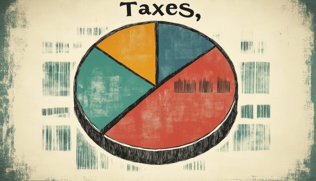 Taxes concept showing a pie chart representing allocation of funds with a vintage feel