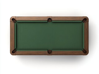 Obraz premium Overhead view of a classic rectangular pool table with dark wood frame and green felt.