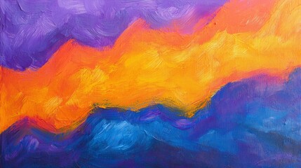 Fototapeta premium Vibrant abstract landscape featuring colorful waves of purple, orange, yellow, and blue