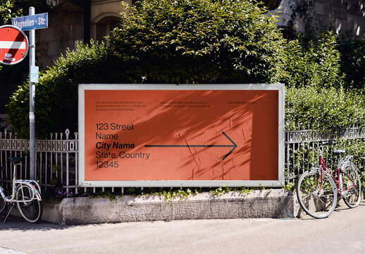 Mockup Of Horizontal Customized Poster On Railings