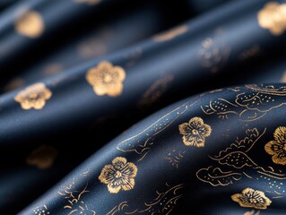 Close-Up View of Elegant Vietnamese Fabric with Floral Patterns