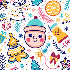 Fototapeta premium Cute Christmas seamless pattern.