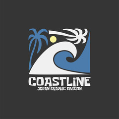  Illustration surfing and surf in California Santa Monica Beach typography tshirt graphics