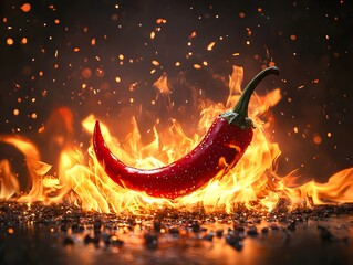 Photo of a Fiery Red Chili Pepper in Flames