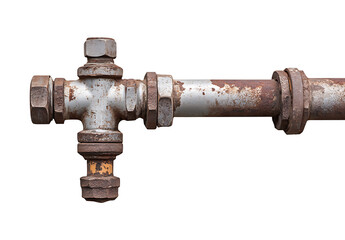 Rusty metal pipe with fittings and valves.