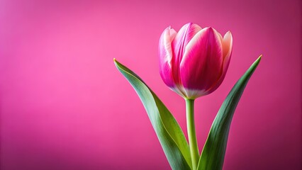 Minimalist Pink Background with Fresh Tulips - Spring Floral Stock Photo