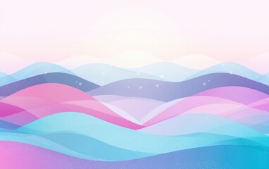 Fototapeta premium A tranquil snow valley with colorful gradients flowing smoothly over the hills. Soft rays of light from the setting sun create a dreamlike winter scene, ideal for a serene background 