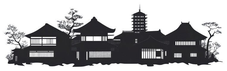Obraz premium PNG Silhouette japan house architecture buildings art.