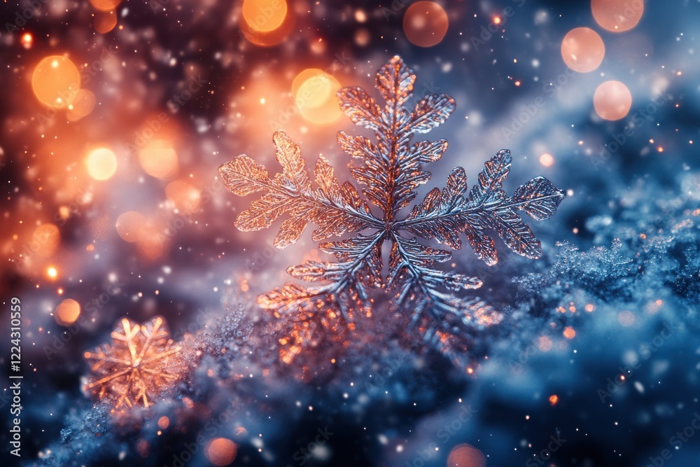 Poster winter wonderland background with snowflakes bokeh effect