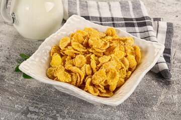 Corn flakes with milk for breakfast