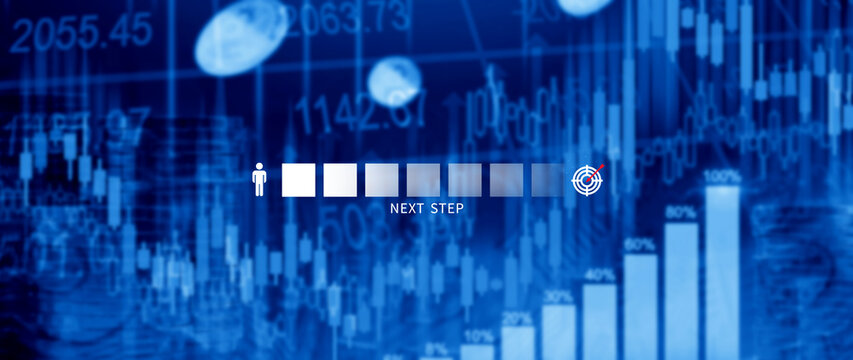 Next step business concept, Goal and target, success and business target, Next step of work, plan, strategies, vision, project implementation