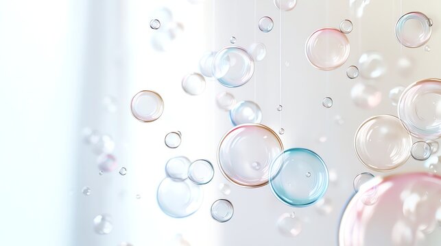 Colorful bubbles float against a soft, light background, creating a serene and dreamy atmosphere perfect for a peaceful visual experience.