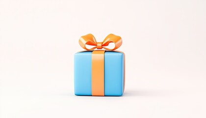 Fototapeta premium Brightly Colored Gift Box with Orange Ribbon on Light Background, Ideal for Celebrations
