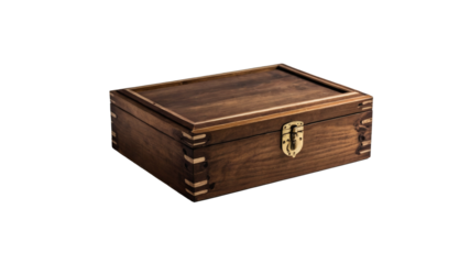 Old wooden box with lock and vintage decorations isolated on alpha channel