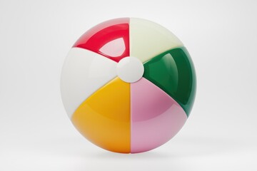 Obraz premium Colorful Beach Ball with Red White Green Yellow and Pink Panels on a White Background