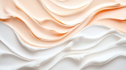Obraz premium Elegant abstract waves of peach and white fabric create a soothing and sophisticated visual appeal, ideal for design backgrounds.