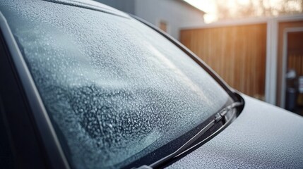 Obraz premium Close-up View of Frosted Car Windshield in Early Morning Light