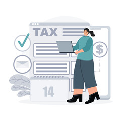 Woman Using Laptop for Tax Filing and Financial Management Illustration