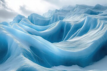 Obraz premium Glacier Ice Close-up with Intricate Patterns and Textures in Blue and White under Soft Sunlight