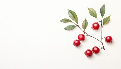 Fresh red berries with green leaves arranged on a clean white background for culinary use