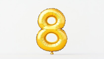 Shiny golden balloon number eight on a clean white background, ideal for celebrations and events