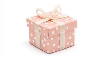 A beautifully wrapped pink gift box with white polka dots and a ribbon, ideal for celebrations
