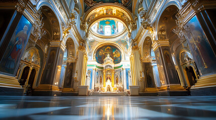 Obraz premium Lavish Cathedral Interior with Ornate Architecture and Detailed Frescoes : Generative AI