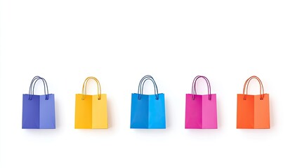 Colorful shopping bags arranged in a line on a white background, symbolizing retail and consumerism