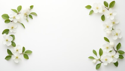Elegant arrangement of white flowers and green leaves on a clean background for design use