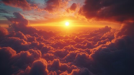 Breathtaking sunset over a sea of clouds, capturing vibrant colors and serene atmosphere