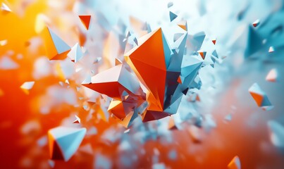 Abstract 3D rendering of shattered low-poly rings. Broken geometric forms with glowing edges., Generative AI