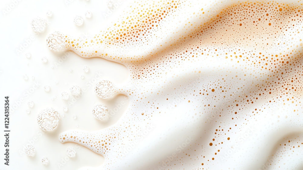 Wall mural close-up of white foam and bubbles texture. abstract pattern, frothy surface with light brown speckl