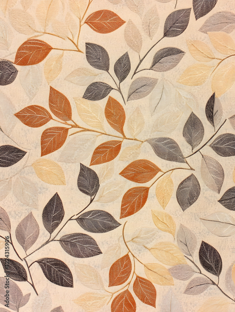 Poster seamless autumn leaf pattern with neutral beige background for fabric or wallpaper design : generati