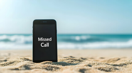 Missed call notification on mobile phone beach photography coastal environment close-up communication disconnect