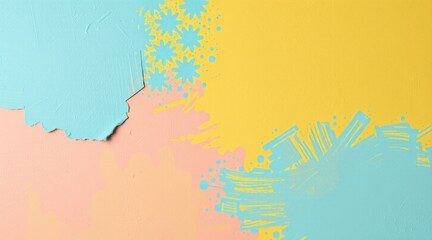 Obraz premium Colorful abstract collage with teal, yellow, and pink, textured background