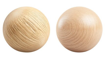 Two wooden spheres showing different wood grain textures.