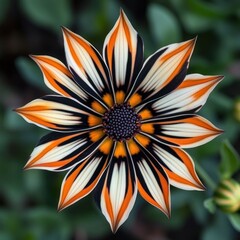 Striking orange-black-white flower garden closeup