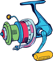 Colorful fishing reel illustration for fishing and recreation activities