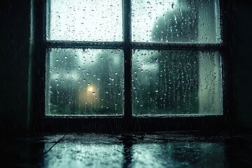 Raindrops on a Window Pane in a Cozy Room