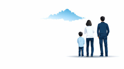 Fototapeta premium Family gazing at clouds open field digital illustration calm environment rear view imagination and dreams