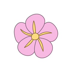 Cute abstract pink flower for design. Clip art of simple flower in flat style. Isolated on white background. Element for creating designs, patterns, decor. Baby flower.