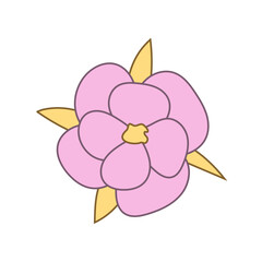 Cute abstract pink flower for design. Clip art of simple flower in flat style. Isolated on white background. Element for creating designs, patterns, decor. Baby flower.