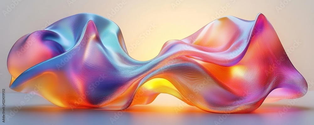 Wall mural Iridescent flowing surfaces, 3D render, Generative AI