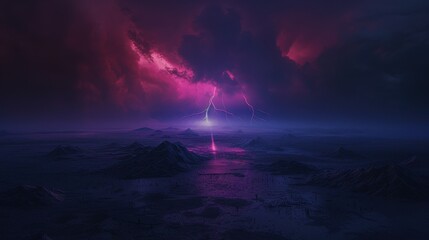 Fototapeta premium Thunderstorm showcases an abstract power. Lightning and rain fill the dark, stormy sky.