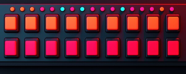 Fototapeta premium Illuminated Neon Pad Controller Buttons Music Production Studio Equipment Close Up